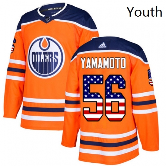 Youth Adidas Edmonton Oilers 56 Kailer Yamamoto Authentic Orange USA Flag Fashion NHL Jersey